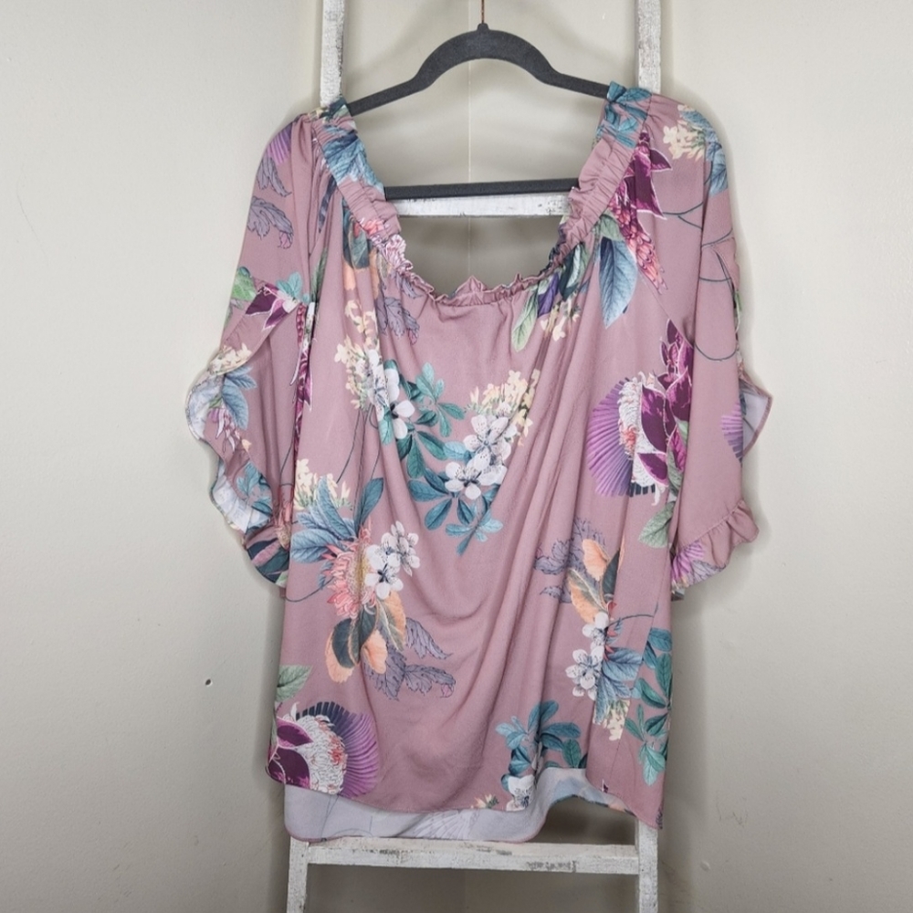 City Chic womens size 24 XXL floral ruffle sleeve off shoulder plus size - Picture 6 of 7